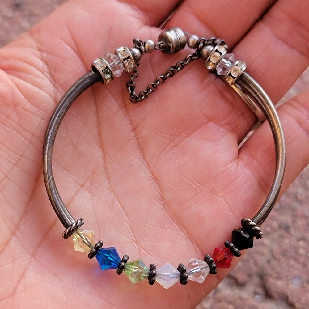 Vintage silver plated crystal salvation prayer religious bracelet